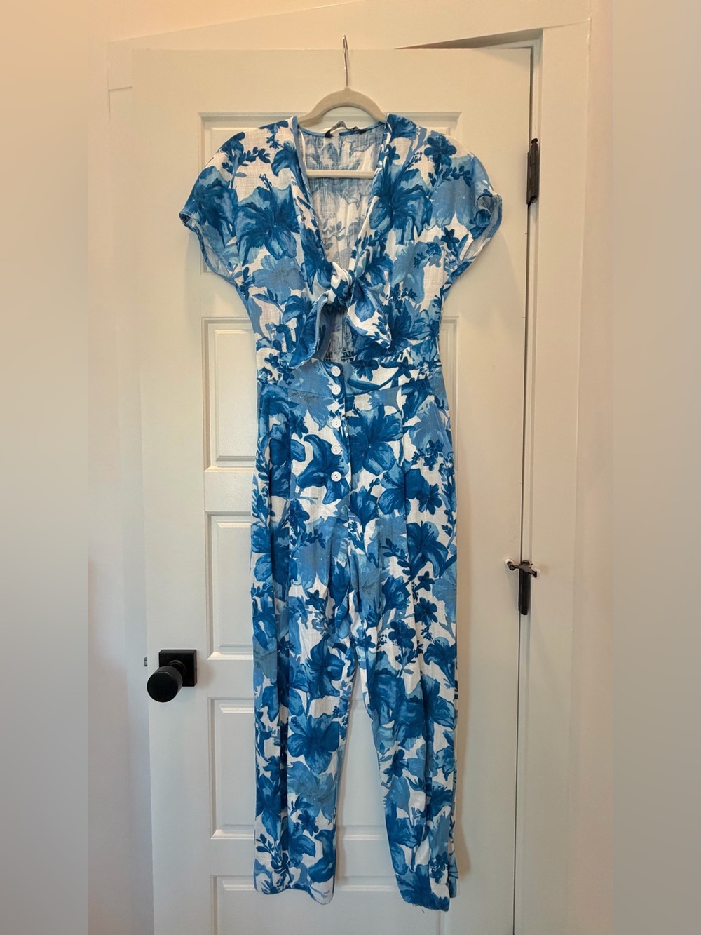 Zara Blue Floral Jumpsuit Size M